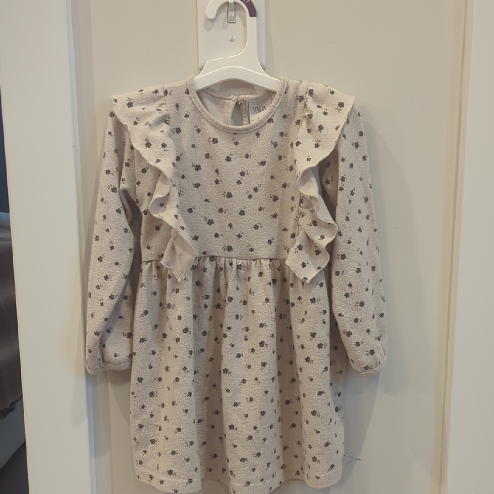 Zara Cream and Black Floral Kids Dress